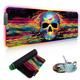 Luasao RGB Gaming Mouse Pad with Coffee Coaster, Color Skull Design XXL Large Glowing LED Mousepad, Anti-Slip Rubber Base, Computer Keyboard Desk Mouse Mat 31.5 X 11.8 Inch
