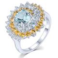 LP LOHASPIE Natural Blue Topaz Rings for Women Girls S925 Sterling Silver Gemstone Citrine Birthstone Unique Promise Ring Rhodium Plated Fine Jewelry for Birthday (Light Blue+Yellow, P 1/2)