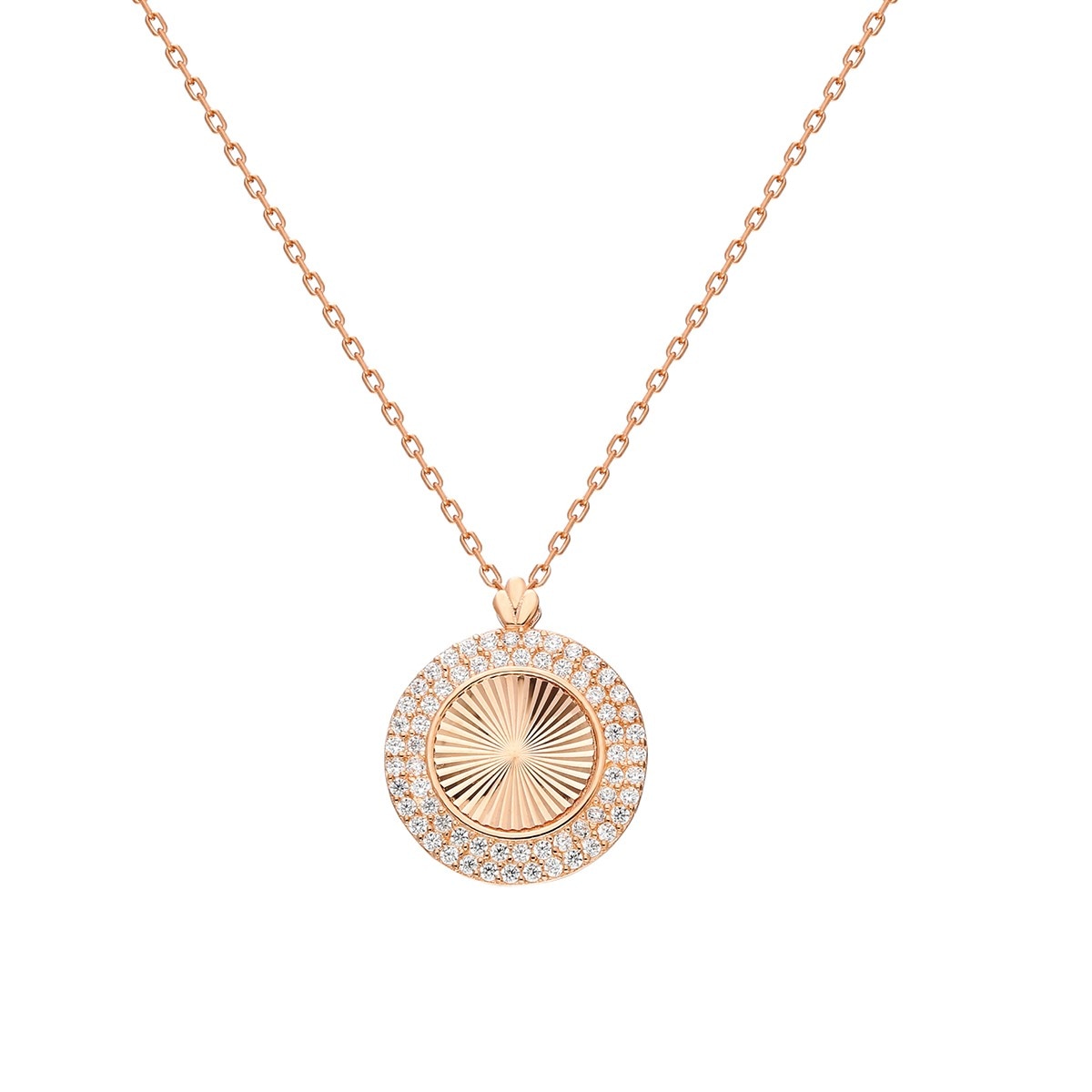 Kette mit Anhänger DKENIZ "Coin 925/- Sterling Silber rosevergoldet Zirkonia Weiß", rosa (rose), Halsketten, Damen, 42+3cm, Silber 925 (Sterlingsilber), L: 45 B: 14mm, glänzend, B:14mm