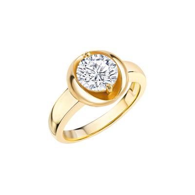 Fingerring ZEEME "Silber 925 vergoldet mit weißem Zirkonia-Stein 8mm" Gr. 19, gelb (gelb, weiß), Fingerringe, Damen, 060 (19,1), Silber 925 (Sterlingsilber) Image