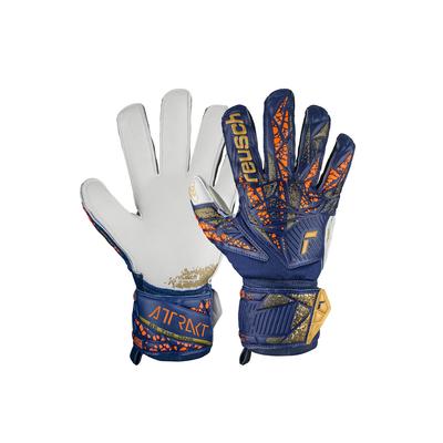 Torwarthandschuhe REUSCH "Attrakt Grip" Gr. 9, bunt (goldfarben, blau) Damen Handschuhe Sporthandschuhe