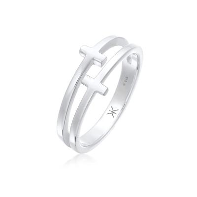Silberring KUZZOI "Herren Kreuz Double 925 Silber" Gr. 60, silber, Fingerringe, Herren, 60mm, ohne Stein, Silber 925 (Sterlingsilber), 3.4mm Image