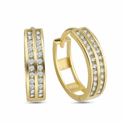 Paar Creolen DKENIZ "925/- Sterling Silber vergoldet Pave", gold (gold, weiß), Ohrringe, Damen, ONE-SIZE, Silber 925 (St