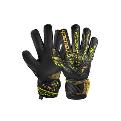 Torwarthandschuhe REUSCH "Attrakt Infinity Finger Support" Gr. 8, goldfarben (schwarz, goldfarben) Damen Handschuhe Sporthandschuhe