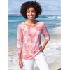 Rundhalspullover HEINE "Druck-Pullover", Damen, Gr. 42, rosa (flamingo, hellrosé, bedruckt), 60% Viskose, 40% Baumwolle, gemustert, Batikmuster, geblümt, mehrfarbig, bedruckt, Langarm, Pullover