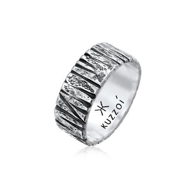 Silberring KUZZOI "Bandring Breit Struktur Gehämmert 925 Silber" Gr. 64, schwarz, Fingerringe, Herren, 64mm, ohne Stein, Silber 925 (Sterlingsilber), 10.5mm Image