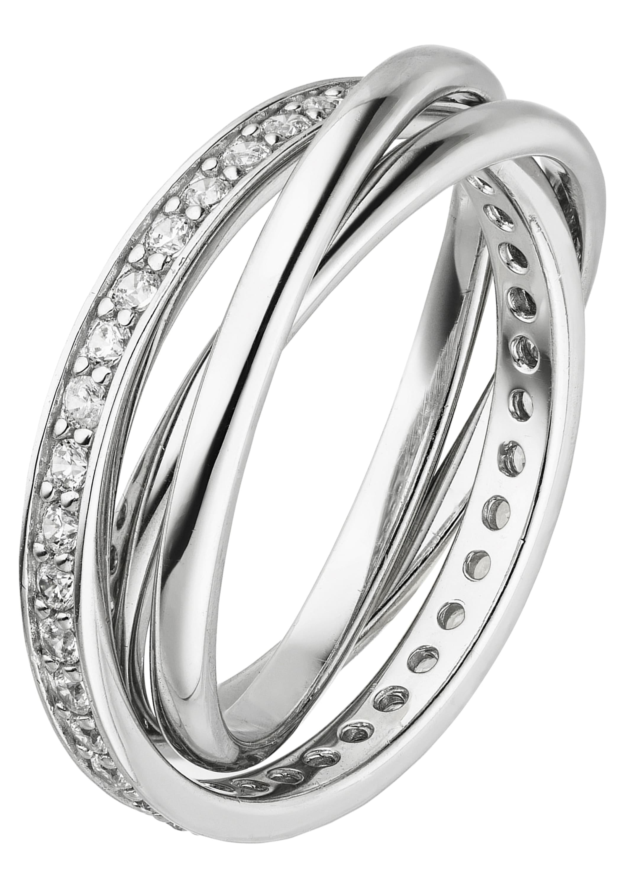 Fingerring JOBO "Wickelring" Gr. 58, silber (silber 925), Fingerringe, Damen, 58, Silber 925 (Sterlingsilber), Fingerring, verschlungen 925 Silber mit Zirkonia rundum Image