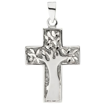 Kreuz-Anhänger JOBO "Anhänger Kreuz mit Baum", silber (silber 925), Schmuckanhänger, Damen, Silber 925 (Sterlingsilber), 925 Silber Image