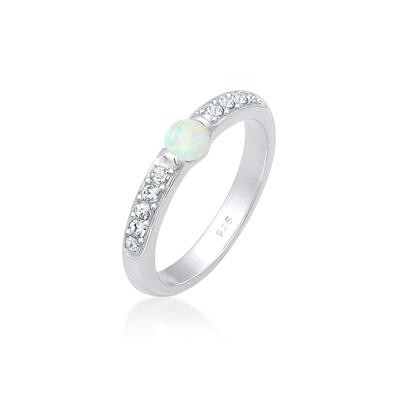 Verlobungsring ELLI PREMIUM "Glas Kristalle Synthetischer Opal 925 Sterling Silber" Gr. 56, silber (silber, weiß), Fingerringe, Damen, 56mm, Silber 925 (Sterlingsilber), 3mm Image