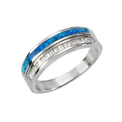 Fingerring VIVANCE "925/- Sterling Silber Opal & Zirkonia" Gr. 54, weiß (weiß, blau), Fingerringe, Damen, 054 (17,2), Silber 925 (Sterlingsilber) Image