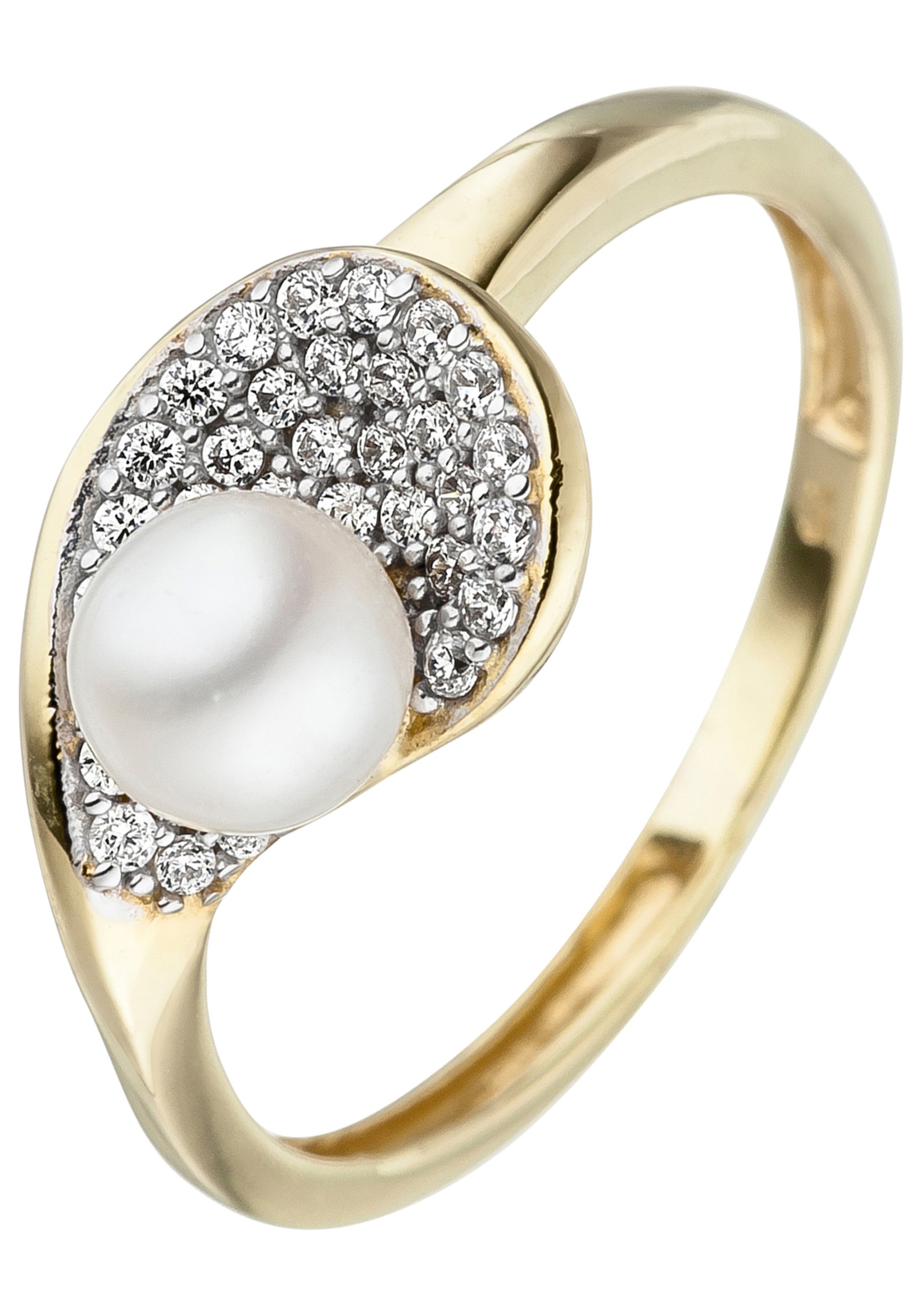 Perlenring JOBO Gr. 58, gelb (gelbgold 375), Fingerringe, Damen, 58, Gelbgold 375 Perlen, Gelbgold 375, Perlen, Perlenring, 375 Gold mit Perle und Zirkonia Image