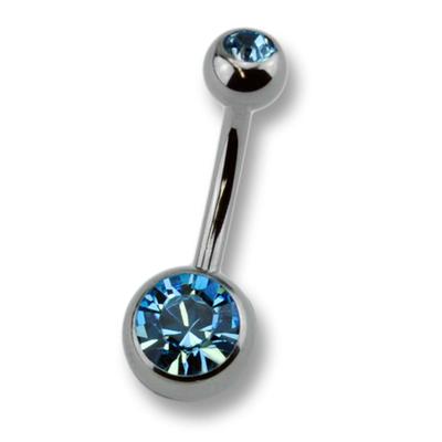 Bauchnabelpiercing ZEEME "Titan silberfarben Kristall dunkelblau" Piercings silberfarben (silbergrau, blau) Damen