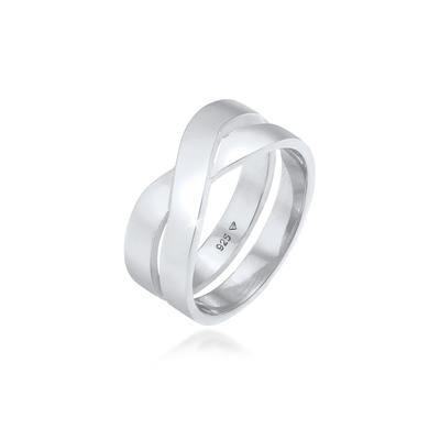 Silberring KUZZOI "Herren Bandring Überkreuz Look 925 Silber" Gr. 64, silber, Fingerringe, Herren, 64mm, ohne Stein, Silber 925 (Sterlingsilber) Image