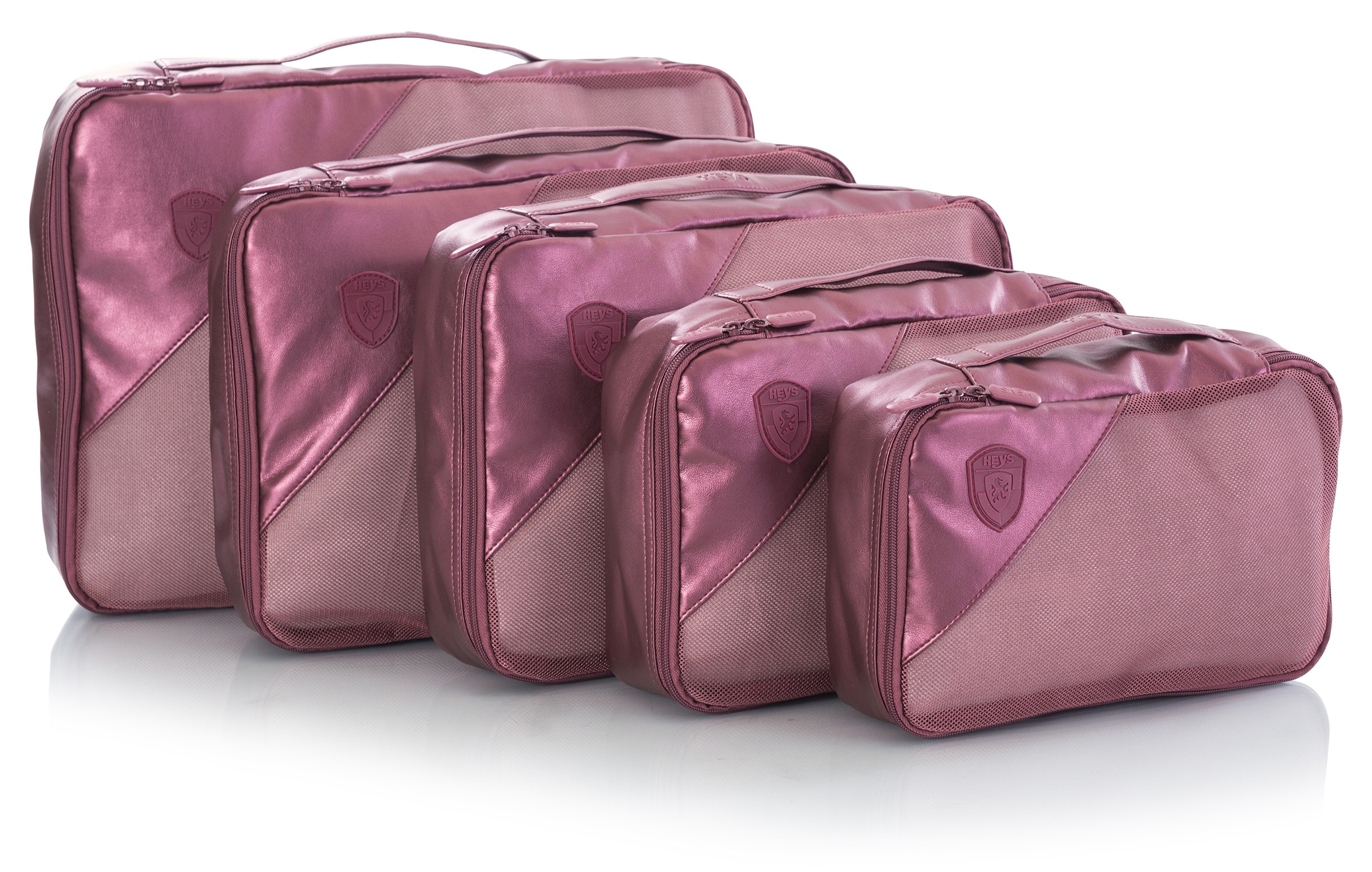Kofferorganizer HEYS "Metallic Packing Cube", Gr. B/H/T: 37cm x 48cm x 8cm, rot (burgundy), Polyurethan (PU), metallic, unifarben, Taschen, Heys x Joachim Llambi Gepäckwürfel Packwürfel Kleidertasche Image
