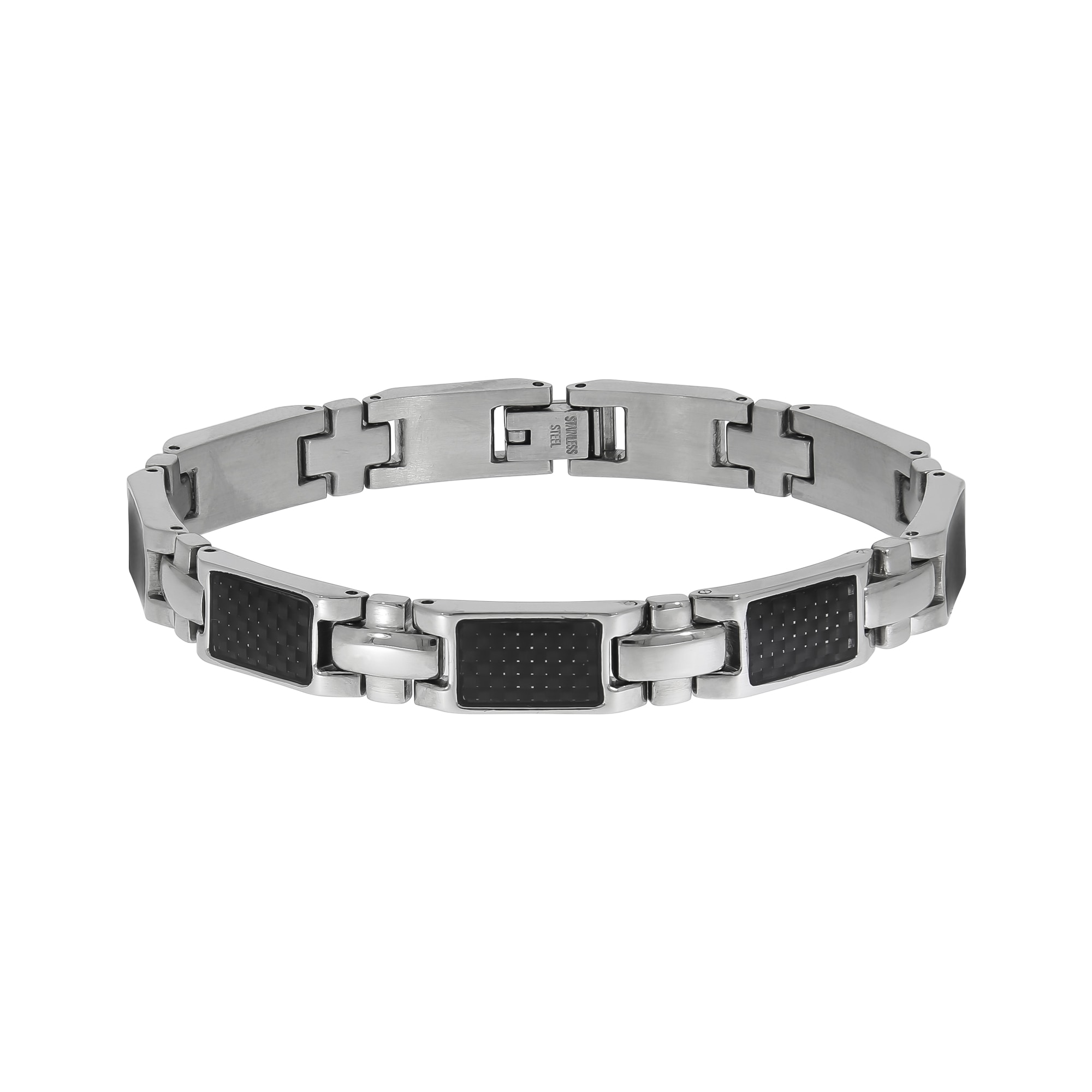 Armband ZEEME "Edelstahl poliert mit Carbon-Einlagen 20,5cm lang", schwarz, Armbänder, 20,5cm, Edelstahl, glänzend Image