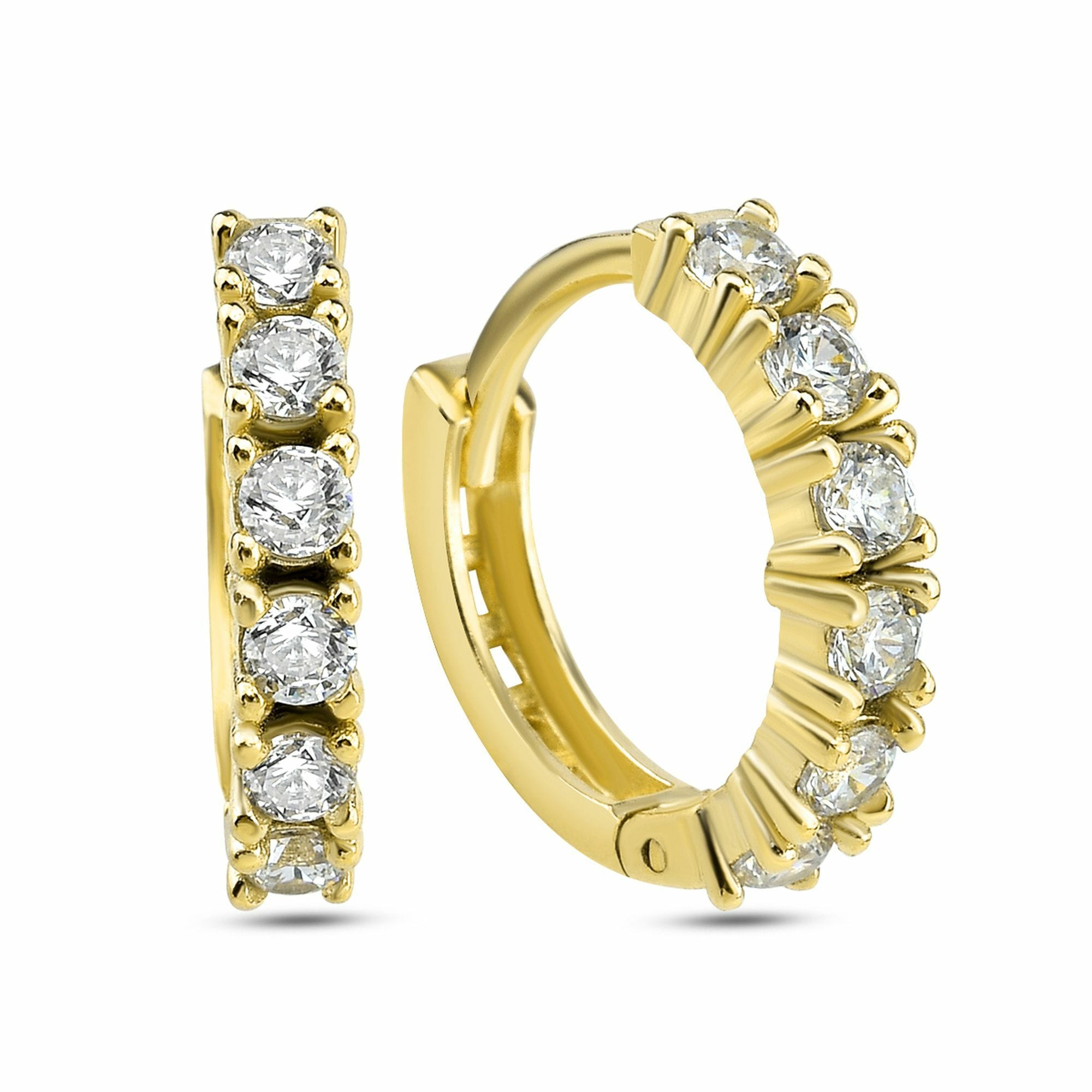 Paar Creolen DKENIZ "925/- Sterling Silber vergoldet Halbkranz", gold (gold, weiß), Ohrringe, Damen, one-size, Silber 925 (Sterlingsilber), Klappcreolen Creolen