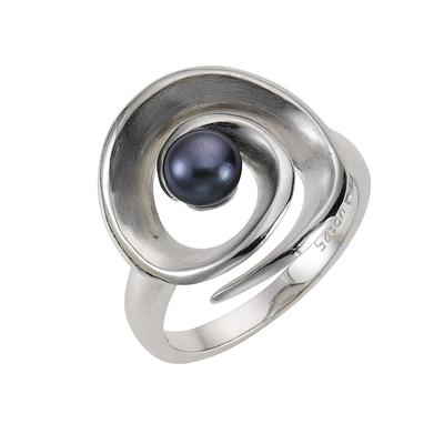 Fingerring ZEEME "Silber 925 rhodiniert mit schwarzer Perle" Gr. 16,5, weiß (weiß, schwarz), Fingerringe, Damen, 052 (16,6), Silber 925 (Sterlingsilber) Image