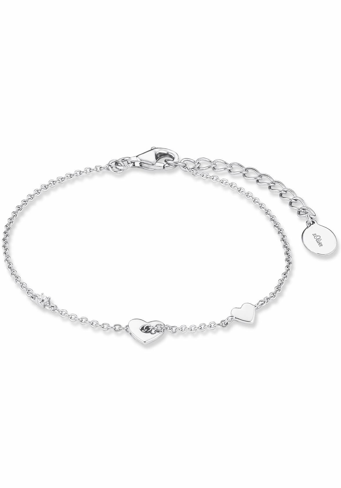 Silberarmband S.OLIVER "Herz, 2017226", silber (silber, 925, weiß), Armbänder, Damen, 19cm, Silber 925 (Sterlingsilber), mit Zirkonia (synth.)