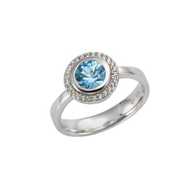 Fingerring CELESTA "925/- Sterling Silber Zirkonia & sy. Blautopas" Gr. 18,5, silber (silbergrau, blau), Fingerringe, Da