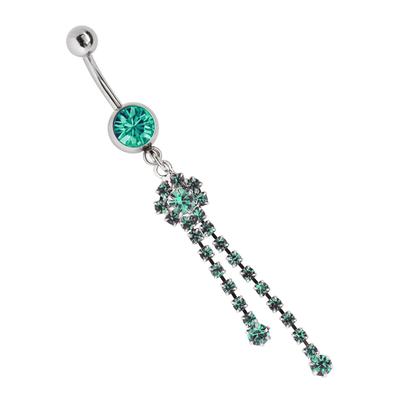 Bauchnabelpiercing ADELIA´S "Bauchnabelpiercing Banane mit Ketten Blumen Anhänger" Piercings grün Damen Zirkoniakugel mit Ketten Blumen Stein Anhänger