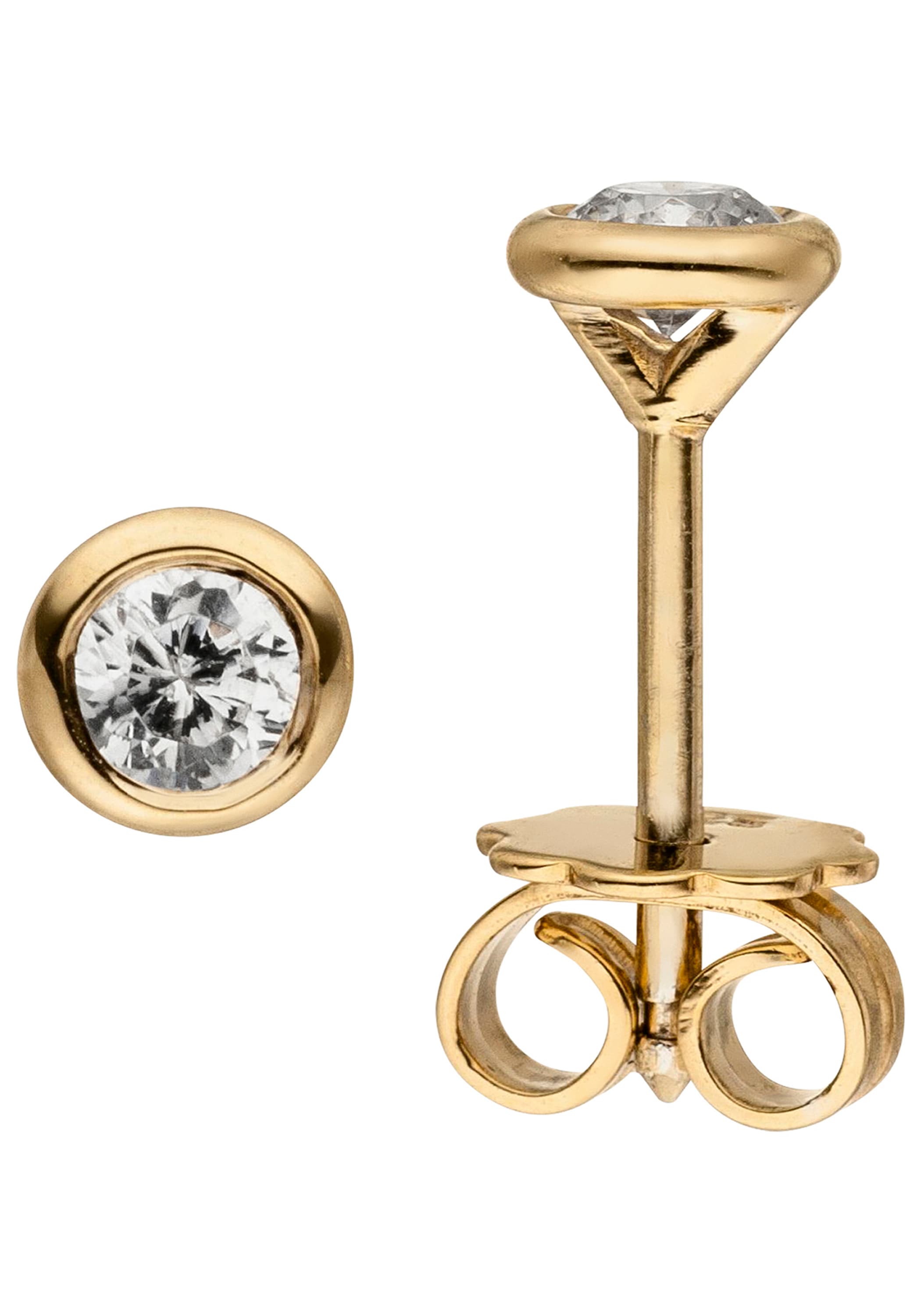 Paar Ohrstecker JOBO "Ohrringe Solitär Diamanten Brillanten 0,24 ct.", gelb (gelbgold 585), Ohrringe, Damen, 4,8mm, SI = kleine Einschlüsse, Diamanten Gelbgold 585, Diamanten, Gelbgold 585, 585 Gold