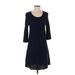 Eileen Fisher Casual Dress - A-Line Scoop Neck 3/4 sleeves: Blue Solid Dresses - Women's Size Small Petite