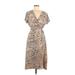 Leith Casual Dress - Midi V-Neck Short sleeves: Tan Zebra Print Dresses - Women's Size Medium