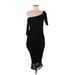 Venus Cocktail Dress - Midi One Shoulder Short sleeves: Black Solid Dresses - Women's Size Medium