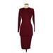 Zara Casual Dress - Bodycon Crew Neck 3/4 sleeves: Burgundy Print Dresses - Women's Size Small