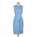 Eliza J Cocktail Dress - Sheath High Neck Sleeveless: Blue Print Dresses - Women's Size 4