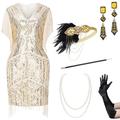 BABEYOND 1920s Flapper Dress Long Fringed Gatsby Dress Roaring 20s Sequins Beaded Dress Vintage Art Deco Dress