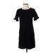 Chelsea & Theodore Casual Dress - Shift Crew Neck Short sleeves: Black Solid Dresses - Women's Size Small