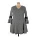 Elle Casual Dress - A-Line V Neck 3/4 sleeves: Gray Marled Dresses - Women's Size 2X-Large