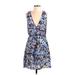 Paper Crown Designed Exclusively for Stitch Fix Casual Dress - Wrap: Blue Floral Dresses - Women's Size Medium