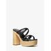 Michael Kors Corrine Leather and Straw Platform Sandal Black 8.5