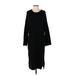 OAK + FORT Casual Dress - Midi Crew Neck 3/4 sleeves: Black Print Dresses - Women's Size Small