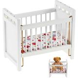 Doll House Furniture Accessory Baby Crib Miniature Bed Decoration Collection Ornament Toy for Toddler Kids Children