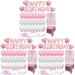 3 Sets Birthday Party Decoration Supplies Pink Fringe Curtains Happy Decorations Ornament Confetti Rose Gold and White Balloons