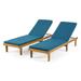 Christopher Knight Home Nadine Outdoor Modern Cushioned Acacia Chaise Lounges (Set of 2) by Teak Finish + Blue Cushion