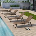 Crestlive Products Set of 4 Lounge Chairs Outdoor Chaise Lounge with Arms and Adjustable Back Brown