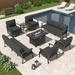 Kullavik Aluminum Outdoor Patio Furniture with Curved Armrests & Firepit Table 10 seats w/FirePit - Black