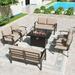 Kullavik Aluminum Outdoor Patio Furniture with Curved Armrests & Firepit Table 8 seats w/FirePit - Khaki