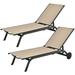 2PCS Outdoor Lounge Chair Chaise Recliner Aluminum Fabric Adjustable Brown