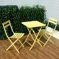 3 Piece Patio Outdoor & Indoor Set of Foldable Square Table and 2 Chairs Garden and Blackyard Dining Table Furniture Sets Yellow