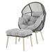 Outdoor Patio Wicker Egg Chair Oversized Lounger Egg Chair Egg chair and ottoman - Grey