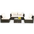 5PCS Patio Rattan Furniture Set Cushioned Sofa Chair Coffee Table HW67243