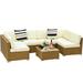 7-Piece Outdoor Wicker Patio Furniture Set with Cushions Beige - 107.5 L x 78.7W x 25.6 H