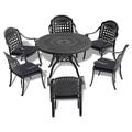 7-Piece Cast Aluminum Outdoor Dining Set with 47.24 in. Round Table and Random Color Seat Cushions