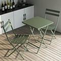 3 Piece Patio Bistro Set of Foldable Square Table and Chairs Dark Green