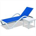 Patio Chaise Lounge Adjustable Aluminum Pool Lounge Chairs with Arm All Weather Pool Chairs for Outside in-Pool Lawn (Blue 1 Lounge Chair+1 Plastic Table)